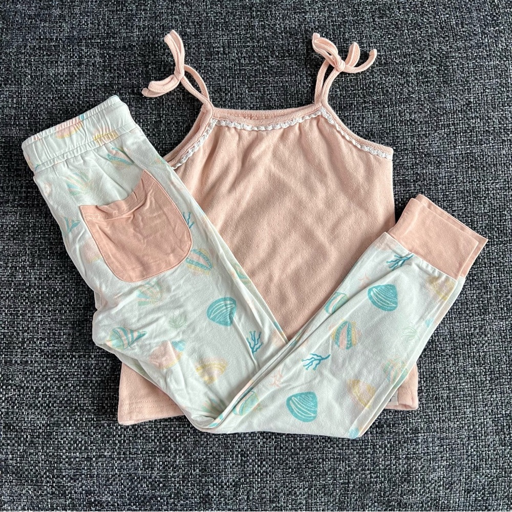 Love and Grow Summer Shells Pointelle and Bamboo Tank Set Size 7
